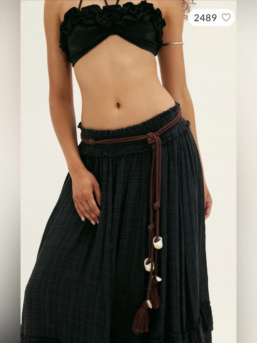 Free People Olive Green Rope Tassel Belt Beaded Boho Adjustable Tie Waist